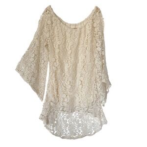 Bronte Crochet Dress Womens Large Mini Cream Boho Cottagecore Fairy Wedding